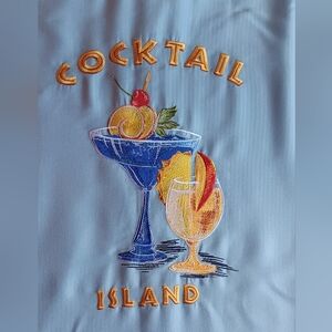 Men's  Light Blue Cocktail Island Embroidered Shirt (Hawaiian style)